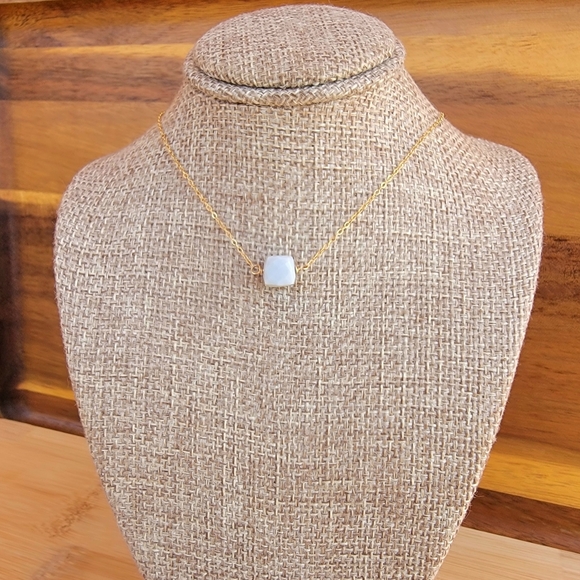 Blue Opal Necklace Minimalist Crystal Gemstone November Birthstone - Picture 6 of 6